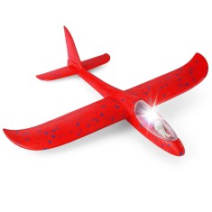 Avion planor polistiren 47 cm cu pilot si led cabina, rosu &acirc; jucarie zburatoare outdoor copii