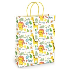 Sacosa Hello Safari, din hartie cu maner de hartie rasucit, 25.4 x 30.5 x 12.7