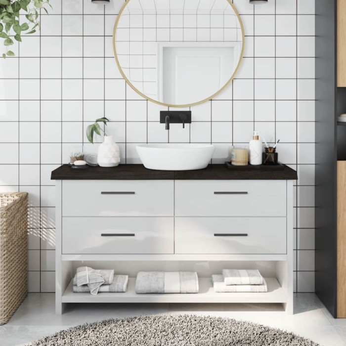 vidaXL Blat de baie, maro &icirc;nchis, 120x30x(2-6) cm, lemn masiv tratat