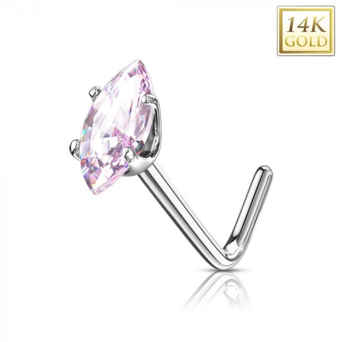 Piercing curbat din aur de 14K - zirconiu roz, aur alb