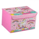 Cutie de depozitare textile pentru copii cu capac, Unicorn, 40x30x25cm