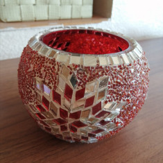 Suport lumanare din sticla cu detalii handmade in Turcia decoratiune