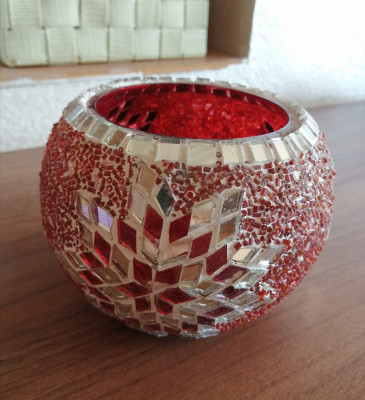 Suport lumanare din sticla cu detalii handmade in Turcia decoratiune foto