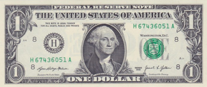 Bancnota Statele Unite ale Americii 1 Dolari 2021 - UNC ( H = St.Louis )