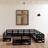VidaXL Set mobilier de grădină, 13 piese, negru, lemn masiv pin 3075908