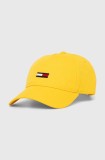 Tommy Jeans șapcă de baseball din bumbac culoarea galben, cu imprimeu, AW0AW15842