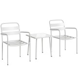 Outsunny Set Bistr&ograve; 3 Piese din Oțel Galvanizat, Set de Grădină cu 2 Scaune și Masă din Sticlă Temperată, Mobilier Exterior pentru Terasă, Balcon, Alb