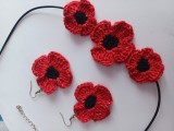 Set colier și cercei handmade maci roșii