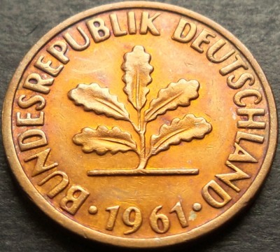 Moneda 2 PFENNIG - RF GERMANIA, anul 1961 * cod 2929 A - litera F foto