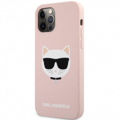 Husa TPU Karl Lagerfeld Choupette Head pentru Apple iPhone 12 / Apple iPhone 12 Pro, Roz Deschis KLHCP12MSLCHLP