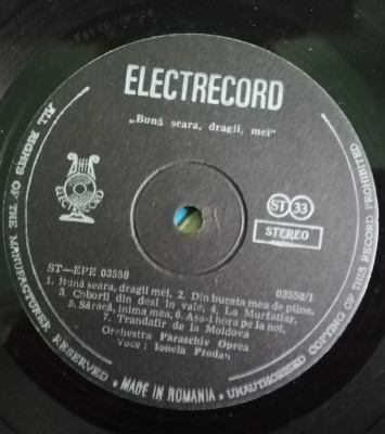 Disc Vinil Ionela Prodan - Bună Seara, Dragii Mei-Electrecord -ST-EPE 03558 foto