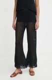 Sisley pantaloni femei, culoarea negru, drept, high waist