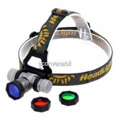 Lanterna Frontala LED 3W cu Zoom, Acumulator, Lentile Colorate MXK9 foto