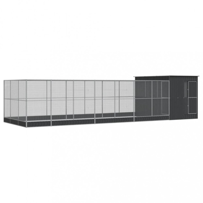 Voliera de pasari cu extensie, argintiu, 911x303x216 cm, otel