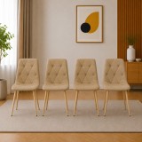 Set 4 scaune bucatarie/living, Artool, Libra, textil maro, picioare metal natur, 44.5x54.5x87 cm