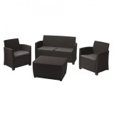 Set mobilier de gradina, polipropilena, Keter Corona, pentru terasa, masuta dreptunghiulara, 1 canapea 2 locuri, 2 fotolii, culoare graphite, rezisten