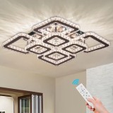 Lustra LED cu telecomanda si cristal QUADRIA SUPREMO RGB, 198W, 8 Patrate, lumina Rece/Calda/Neutra, Dimabila, Crom Lucios, Alessandro DESIGN