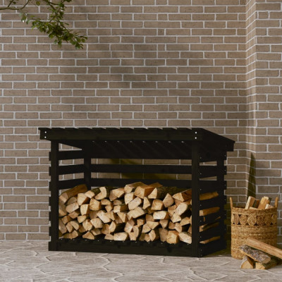 vidaXL Rastel pentru lemne de foc, negru, 108x73x79 cm lemn masiv pin foto