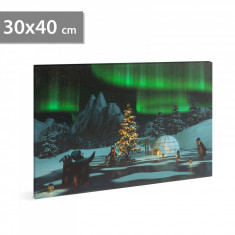 Tablou cu Iluminare LED, Peisaj de Iarna Aurora Boreala, Baterii 2xAA, 30x40cm foto