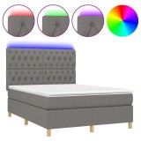 Cumpara ieftin Pat cu arcuri, saltea si LED, gri inchis, 140x200 cm, textil