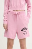Moschino Jeans pantaloni scurti din bumbac culoarea roz, cu imprimeu, high waist, 0380 3201