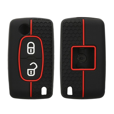 Husa Cheie Auto Kwmobile pentru Peugeot/Citroen 2 Butoane, Negru/Rosu, Silicon, KWM000025CI001C foto