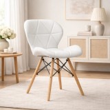 Cumpara ieftin Scaun stil scandinav, Artool, Lago, piele ecologica alba, picioare lemn natur, 47x38x73 cm