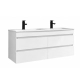 Leziter Masca Chiuveta Baie Cube 120 Alb Lucios Suspendat Cu Lavoar Sertare Silentioase 121x46.5x53cm