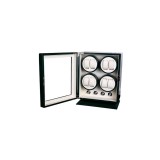 Cutie de lux pentru 8 ceasuri automate Watch Winder, lemn lucios, tip turn, cu geam sticla, silentios, broasca aurie