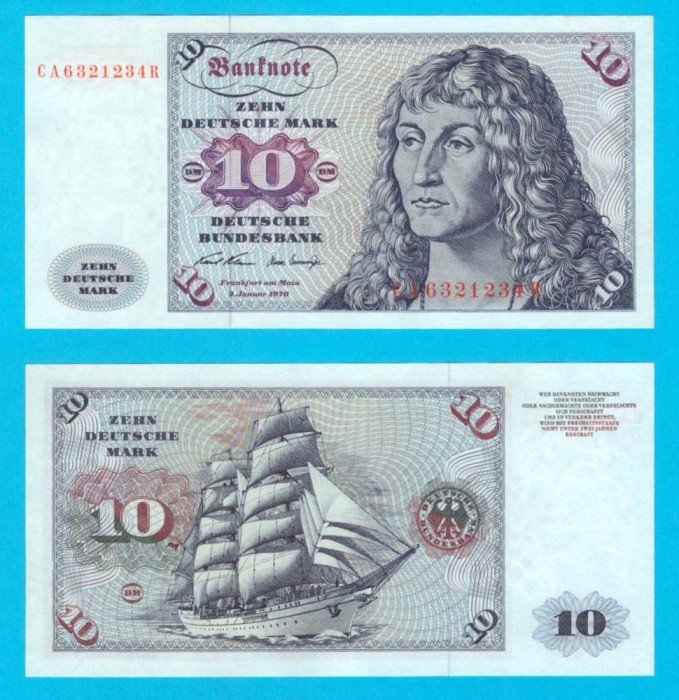 Germania RFG (p#31) 10 Deutsche Mark 1970 aUNC+ &#039;Cranach&#039; serie: CA6321234R