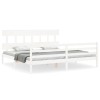 Cadru pat cu tablie 200x200 cm, alb, lemn masiv