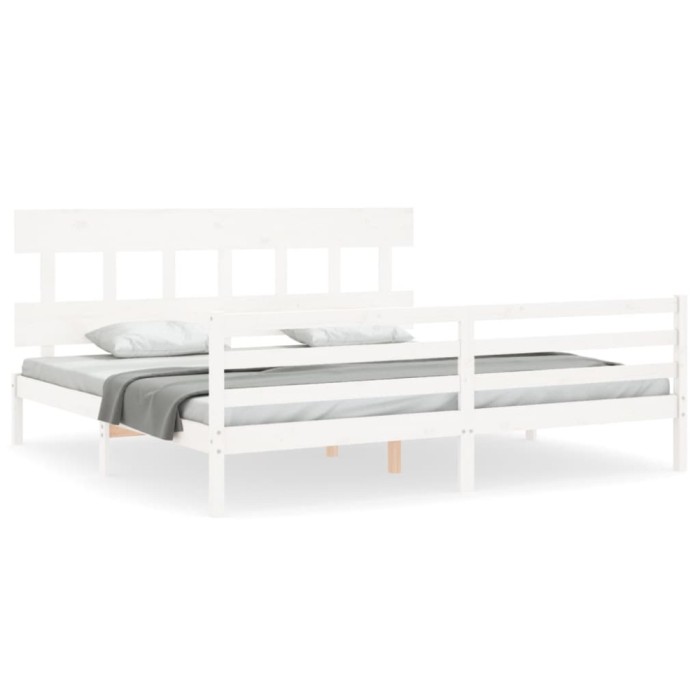 Cadru pat cu tablie 200x200 cm, alb, lemn masiv