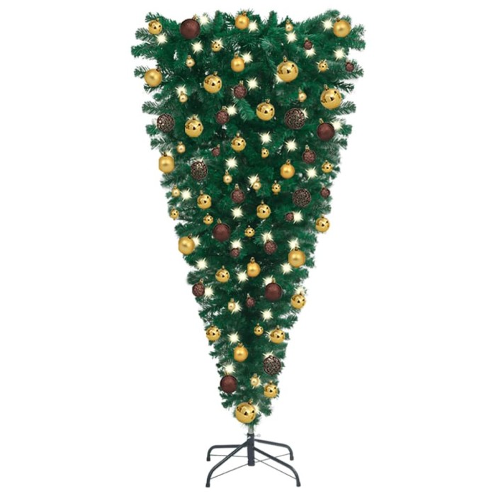 Brad Crăciun artificial pre-iluminat inversat, globuri, 150 cm