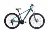 Bicicleta Mountain Bike Pegas Drumet XS 27.5&quot; Turcoaz/Gri/Negru, Aluminiu, 24 Viteze, Frane Disc Hidraulice, Furca Suntour 120mm