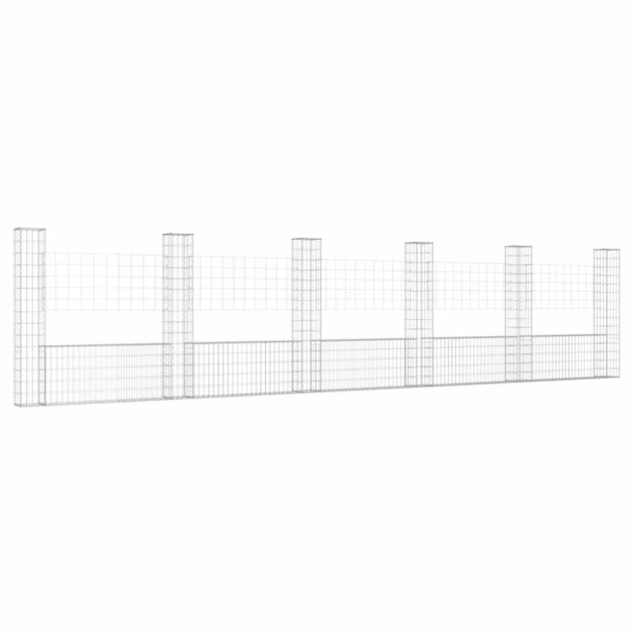 Cos gabion in forma de U cu 6 stalpi, 620x20x150 cm, fier