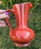 Vas Ceramică Emailată Vintage cu Ansă &Icirc;mpletită, Antichitate Portelan, H:19.5cm, D:8.5cm