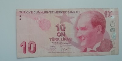 B11 21 - Bancnota foarte veche - Turcia - 10 lire - 2009 foto