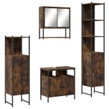Cumpara ieftin Set mobilier de baie, 4 piese, stejar fumuriu, lemn prelucrat