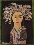 TABLOU PE PANZA CU SASIU NOU 40X60 CM PORTRET DE FATA ACRILIC PRET 100 LEI NEGOCIABIL