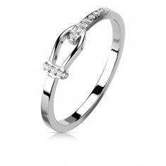 Inel din oțel 316L de culoare argintie - curea cu cataramă și zirconii transparente - Marime inel: 57