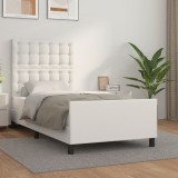 VidaXL Cadru de pat cu tăblie, alb, 90x190 cm, piele ecologică