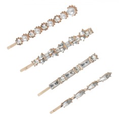 Set Agrafe De Par, Model Strasuri Margele, Culoare Aurie, Dimensiuni 5-6.5cm, 4 Bucăți