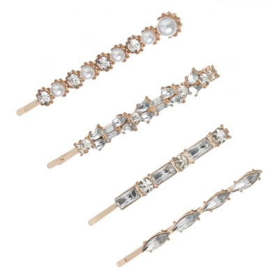 Set Agrafe De Par, Model Strasuri Margele, Culoare Aurie, Dimensiuni 5-6.5cm, 4 Bucăți foto