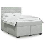 VidaXL Pat box spring cu saltea, gri deschis, 140x200 cm, catifea