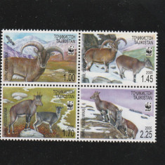 Tajikistan 2005-WWF,Fauna,Oaia albastra,Bharal,bloc 4 val.MNH,Mi.392-395A