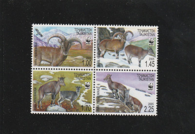 Tajikistan 2005-WWF,Fauna,Oaia albastra,Bharal,bloc 4 val.MNH,Mi.392-395A foto