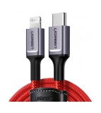 Cablu UGREEN USB-C la Lightning 1m, Incarcare si Transfer Date, Impletit, Rosu
