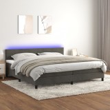 vidaXL Pat cu arcuri, saltea și LED, gri &icirc;nchis, 200x200 cm, catifea