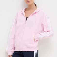 adidas hanorac de bumbac femei, culoarea roz, cu glugă, cu imprimeu IR6132