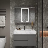 Set mobilier baie SANTORINI 80x50 cm cu lavoar si oglinda LED, gri-alb, 2 piese